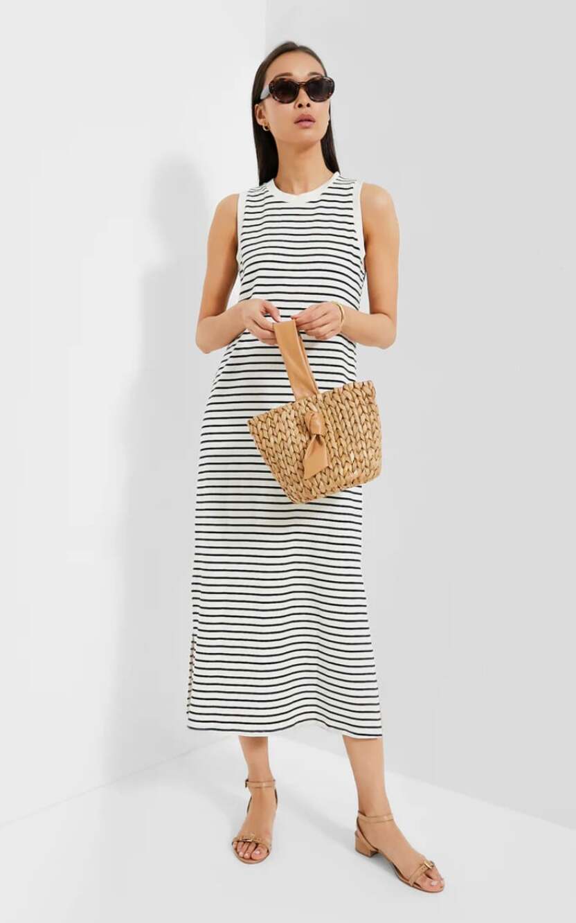Pomander Place NWT Navy Stripe Sleeveless Gio Maxi Dress Size Large Tuckernuck - Picture 1 of 9